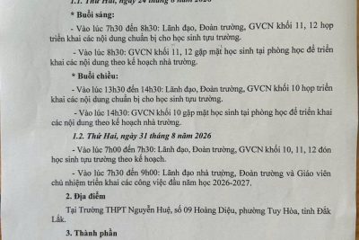 Tập trung học sinh năm học 2026-2027